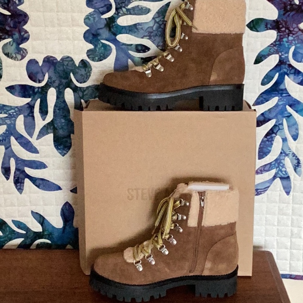 NWT/NWB Steve Madden ANIKO CHESTNUT SUE Brown Shearling SUEDE Winter Boots